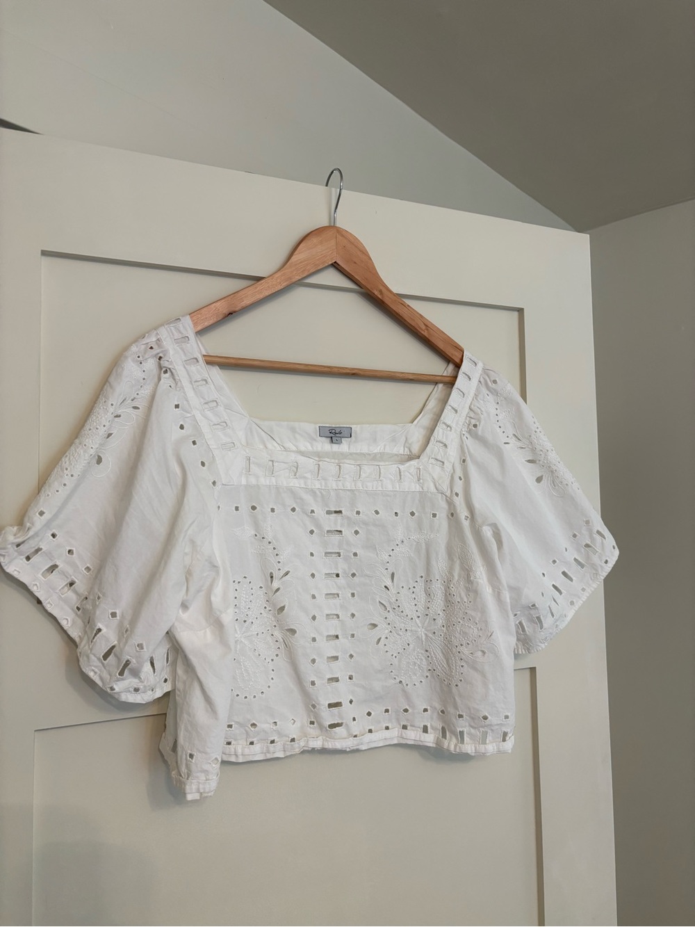 Rails White Eyelet Cropped Peasant Blouse
